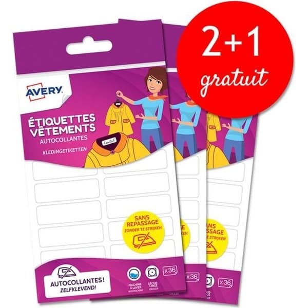 Kampanjpaket självhäftande klädetiketter - 3 påsar