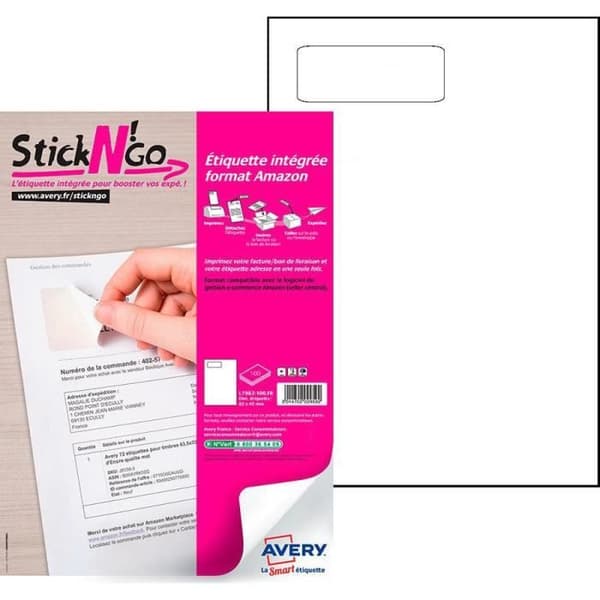 StickN'Go integrerade etiketter Amazon/PowerBoutique-format - L7982 100 Vit