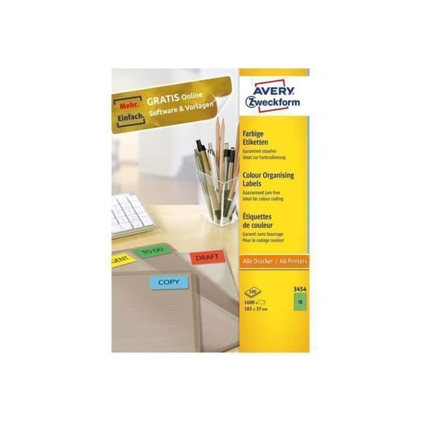 Avery Green 105 x 37 mm 1600 etiketter (100 ark(ar) x 16) mappetiketter
