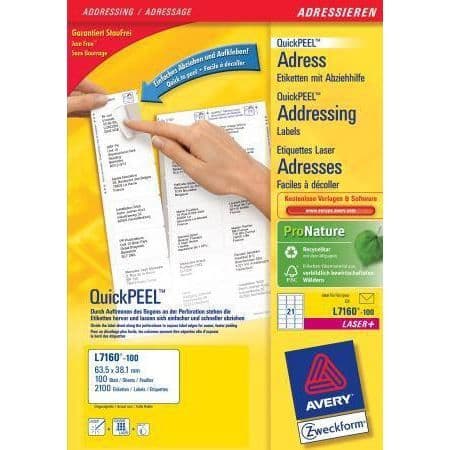 Laseretiketter Avery 63,5x38,1mm - 100-pack - Vit