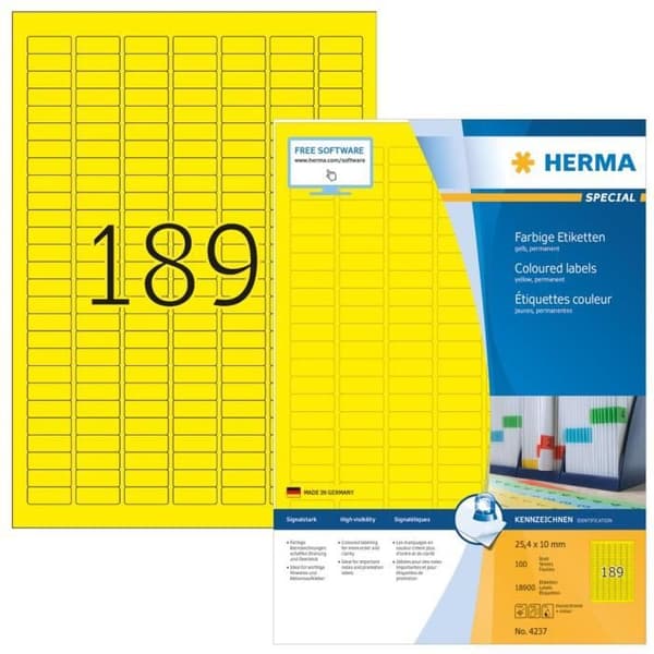 HERMA färgetiketter 25,4 x 10 mm till DIN A4 matt papper, utskrivbart) 18 900 klistermärken på 100 ark,