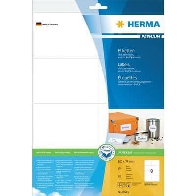 Pärmetiketter - HERMA - 8645 - 80 etiketter - A4 - Självhäftande - Vit