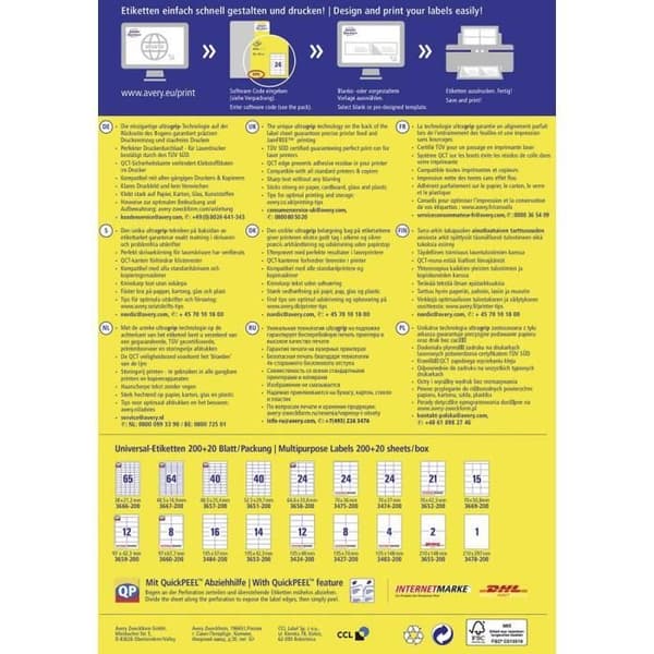 Avery-Zweckform 3660-200 Etikett 97 x 67,7 mm vitt papper 1760 st permanenta Universaletiketter 220 ark D