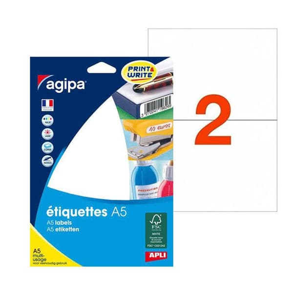 Vita etiketter - APLI AGIPA - 32 etiketter - 105 x 148 mm - Permanenta klistermärken - PEFC-papper