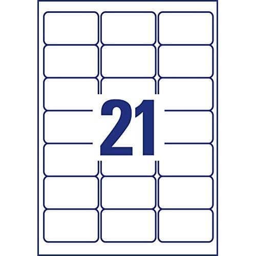 AVERY Zweckform självhäftande matta pappersetiketter, 100 ark, naturvit, 63,5 x 38,1 mm, 2100 etiketter