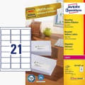 Miniatyrbild 1 av 4: AVERY Zweckform självhäftande matta pappersetiketter, 100 ark, naturvit, 63,5 x 38,1 mm, 2100 etiketter
