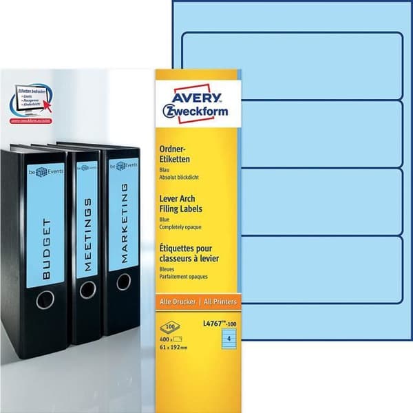 AVERY Zweckform 100-pack korta klassificeringsetiketter för breda pärmar ex. Leitz, Elba, Mehle