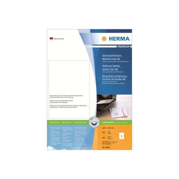 HERMA Permanenta adressetiketter A6 105x148mm 800 ark Vit 443770