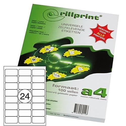 Rillstab Rillprint 2400 självhäftande etiketter, 63,5 x 33,9 mm, 24 per ark, , Vit - RI89104