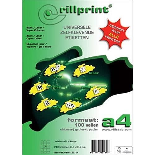 Rillstab Rillprint 2400 självhäftande etiketter, 63,5 x 33,9 mm, 24 per ark, , Vit - RI89104