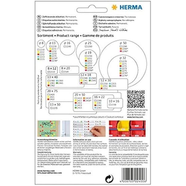 Universella etiketter - HERMA - 2400 - 19 x 40 mm - 640 stycken - Vitt papper