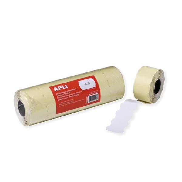 Paket med 6 rullar av 1000 avtagbara vita sinusformade etiketter 32 x 19 mm