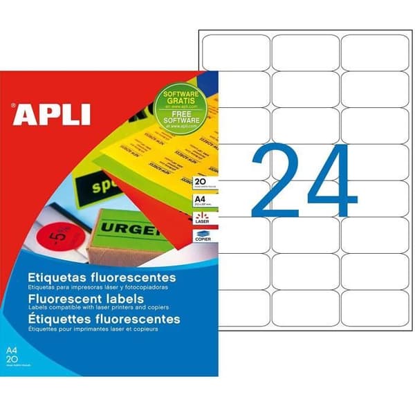 Apli Labels fluorescerande gul färg 64x33,9 mm per 480 - 2870