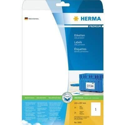 Självhäftande etiketter - HERMA - 5065 - 25 st - A4 - Permanent vidhäftning