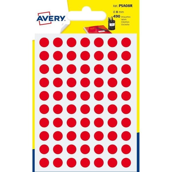 Avery Label-klistermärken i olika färger rött (paket med 490)
