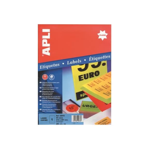 APLI PAPPER Gul A4 (210 x 297 mm) 20 enheter (20 ark(ar) x 1) fluorescerande etiketter