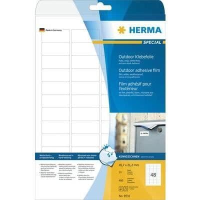 Utomhus självhäftande film - HERMA - 9531 - 480 etiketter - Väderbeständiga - Permanent vidhäftning