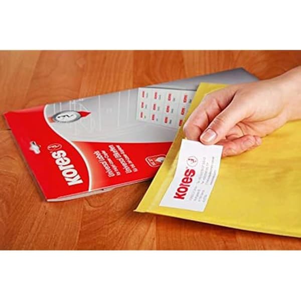 Universella etiketter - KORES - 64,6 x 33,8 mm - 100 ark A4 - Lösningsmedelsfri lim - Papper 70 g/m²