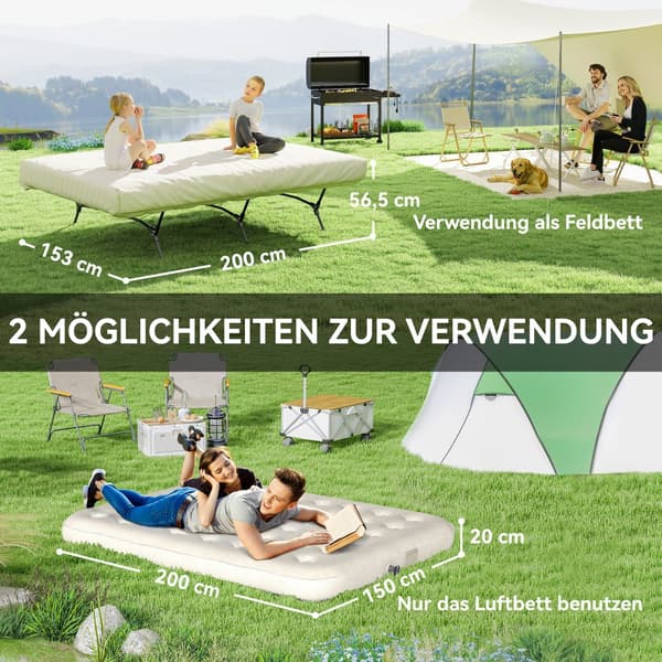 Campingbädd, 200x153 cm, Svart/Khaki