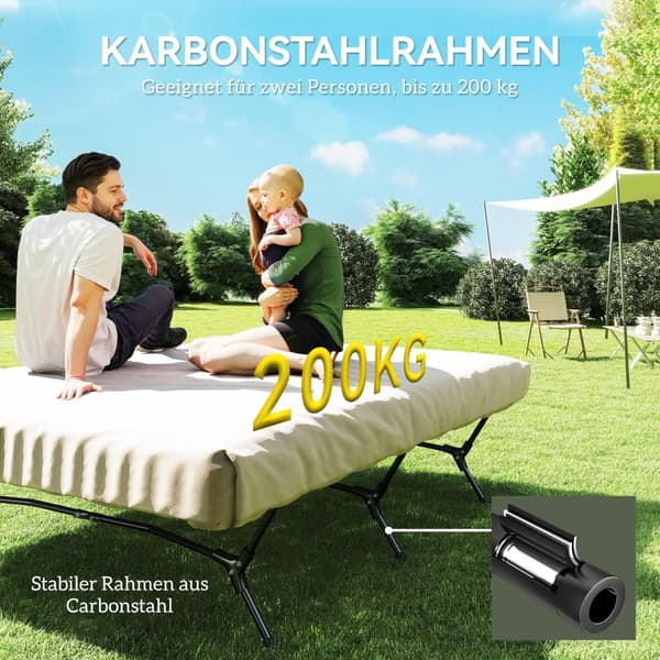 Campingbädd, 200x153 cm, Svart/Khaki