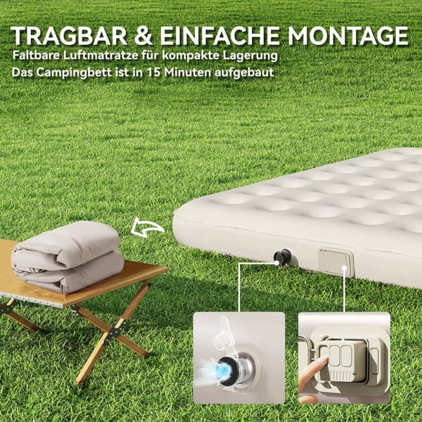 Campingbädd, 200x153 cm, Svart/Khaki