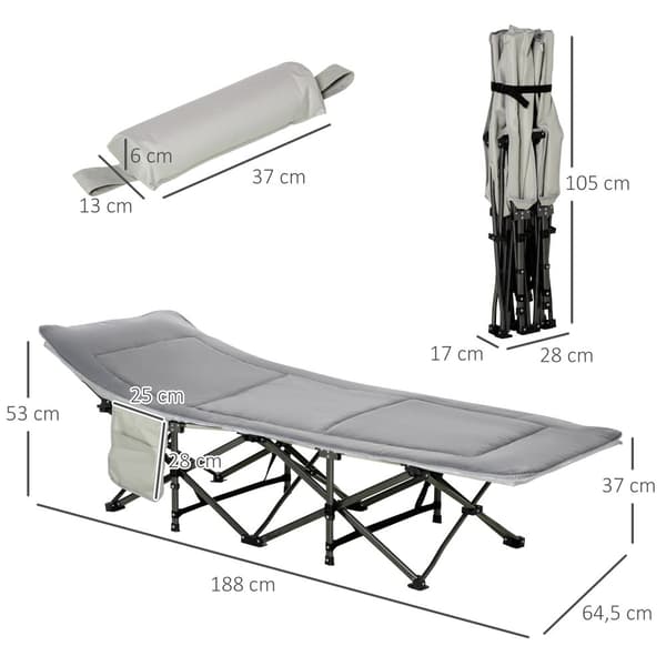 Hopfällbar Camping Säng, 188x64.5x53 cm, Ljusgrå