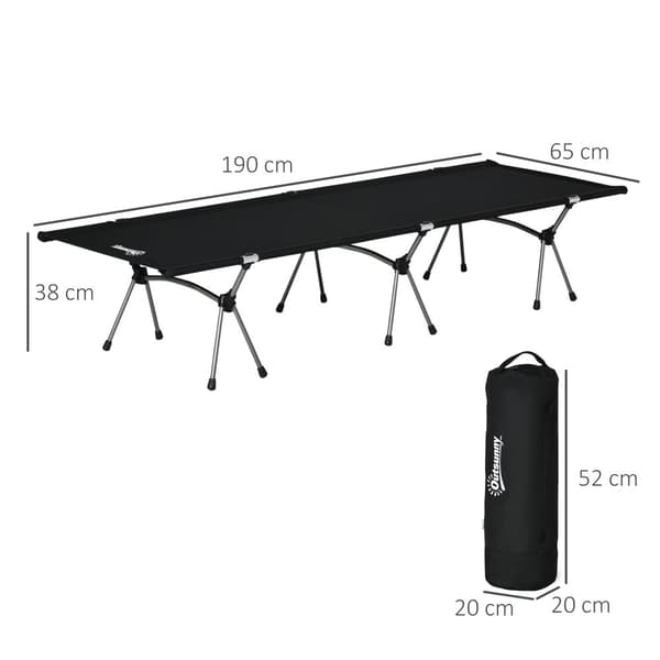 Camping Seng, 190x65x38 cm, Sort