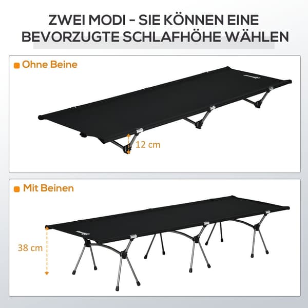 Camping Seng, 190x65x38 cm, Sort