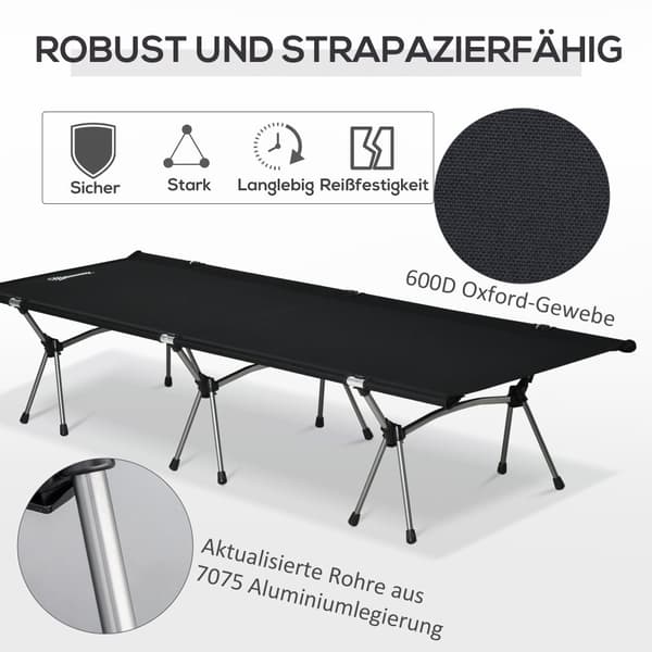 Camping Seng, 190x65x38 cm, Sort