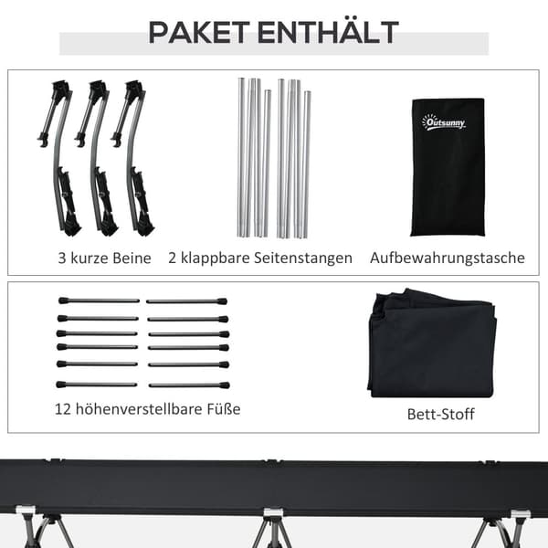 Camping Seng, 190x65x38 cm, Sort