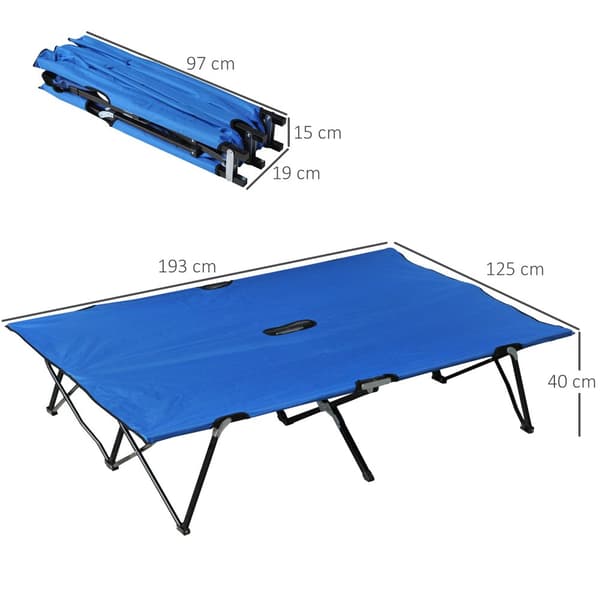 Hopfällbar campingbädd för 2 personer, 193x125x40 cm, Blå+Svart
