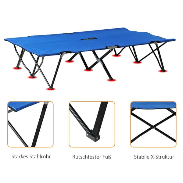 Hopfällbar campingbädd för 2 personer, 193x125x40 cm, Blå+Svart
