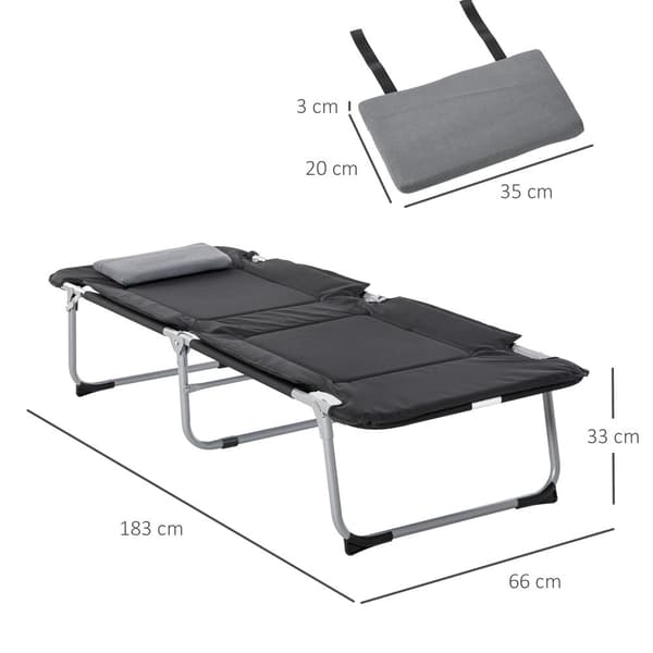 Campingbädd, 183x66x33 cm, Svart Silver