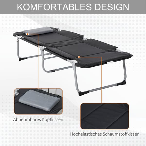 Campingbädd, 183x66x33 cm, Svart Silver