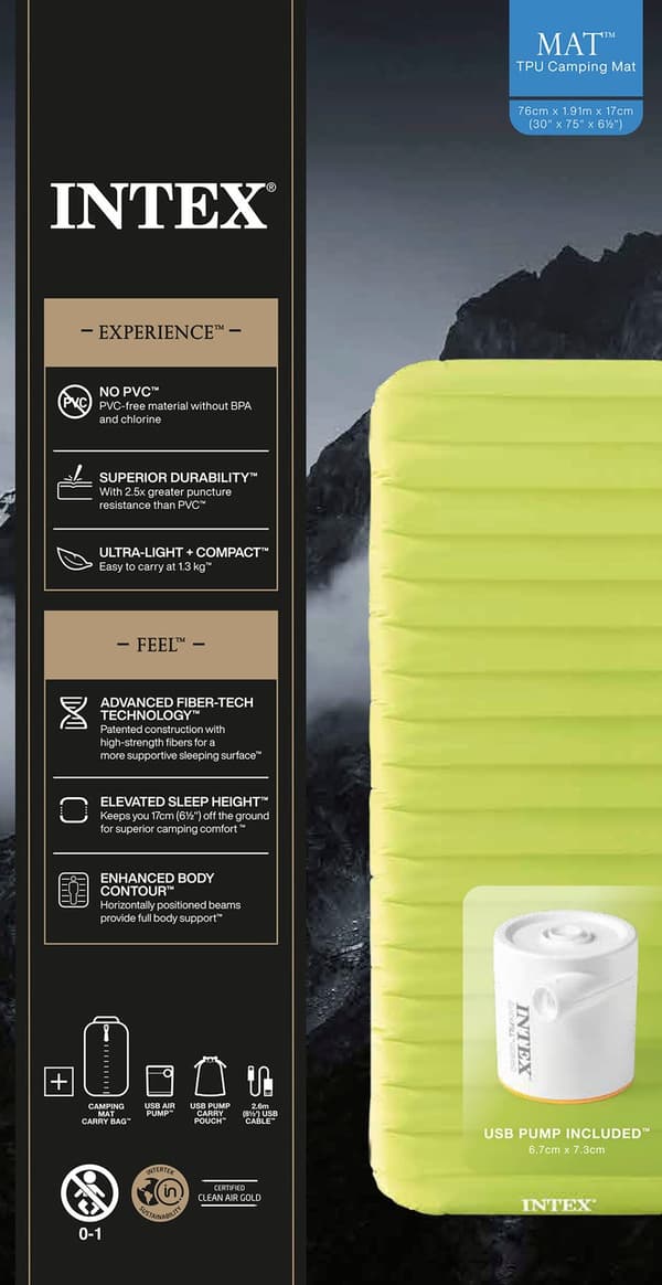 INTEX Uppblåsbart liggunderlag med USB pump