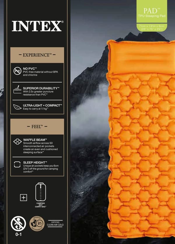 INTEX Oppustelig liggeunderlag 71x191x6 cm