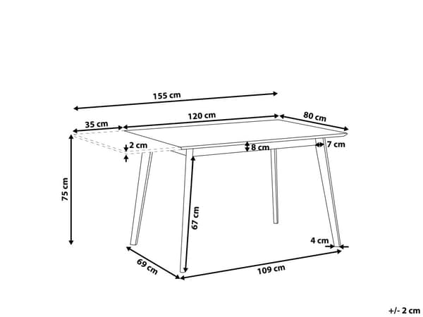 Ruokapöytä valkoinen 120/155 x 80 x 75 cm MDF-levy puu jatkettava 4-6 hengelle suorakulmio