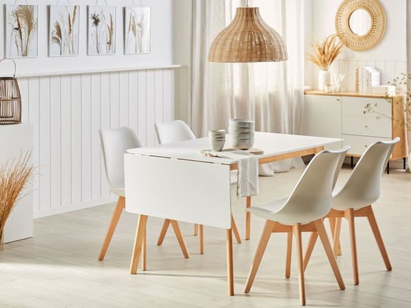 Ruokapöytä valkoinen 120/155 x 80 x 75 cm MDF-levy puu jatkettava 4-6 hengelle suorakulmio