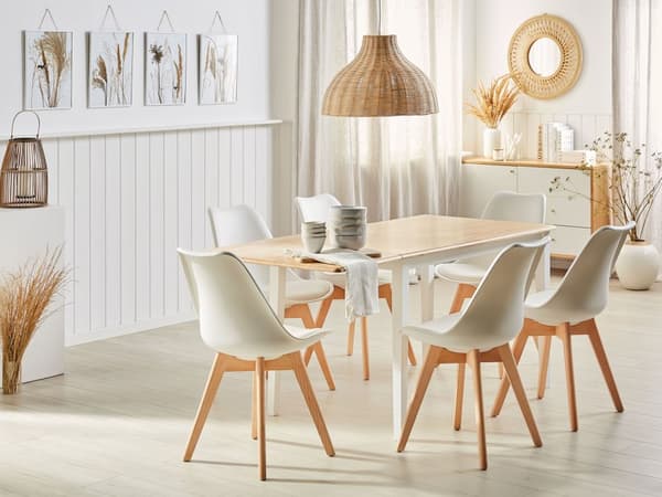 Ruokapöytä valkoinen 120/160 x 75 x 74 cm kumipuu jatkettava 4-6 hengelle suorakulmio