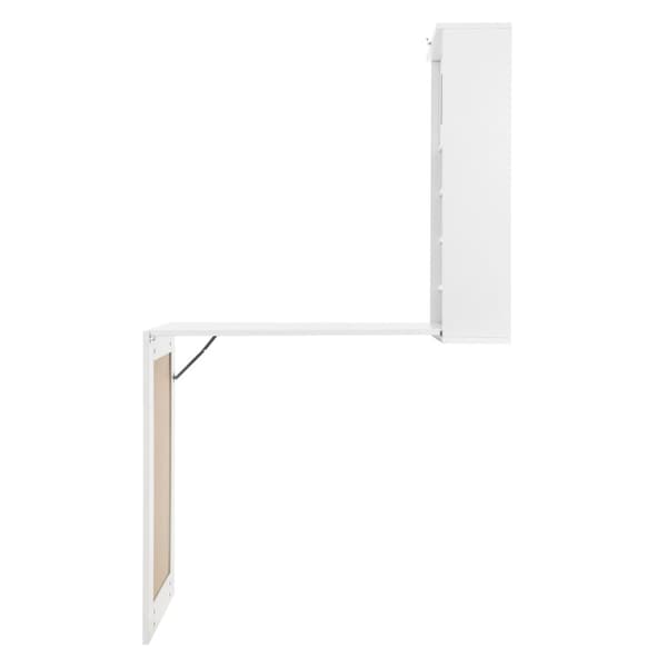 ML-Design Väggmonterat fällbart bord; vitt; tillverkat av MDF; väggfällbord med tavla; 8 fack och anslagstavla; skrivbord att fälla ut; väggmonterat