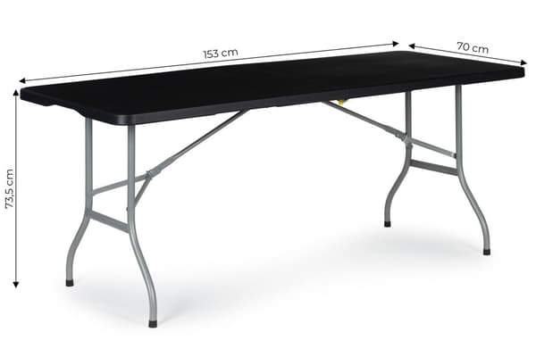 Campingbord - foldbart - 153x70x73,5cm - sort