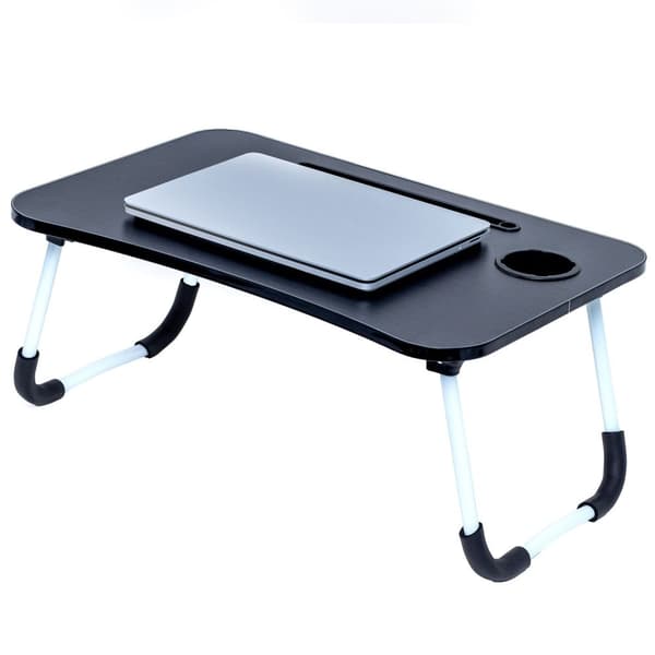 Utfällbart laptopbord i svart med måtten 60 x 40 x 28 cm - läsbord frukostbord bokbricka för sängen vardagsrummet hemmakontoret kontoret och på resan
