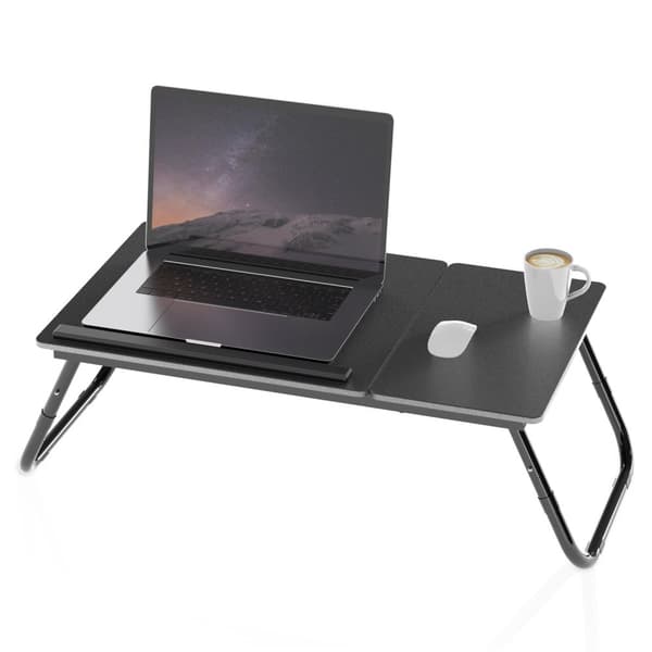 Utfällbart och höj- och sänkbart laptopbord i svart - läsbord för frukost och böcker för sängen vardagsrummet hemmakontoret kontoret och på resan