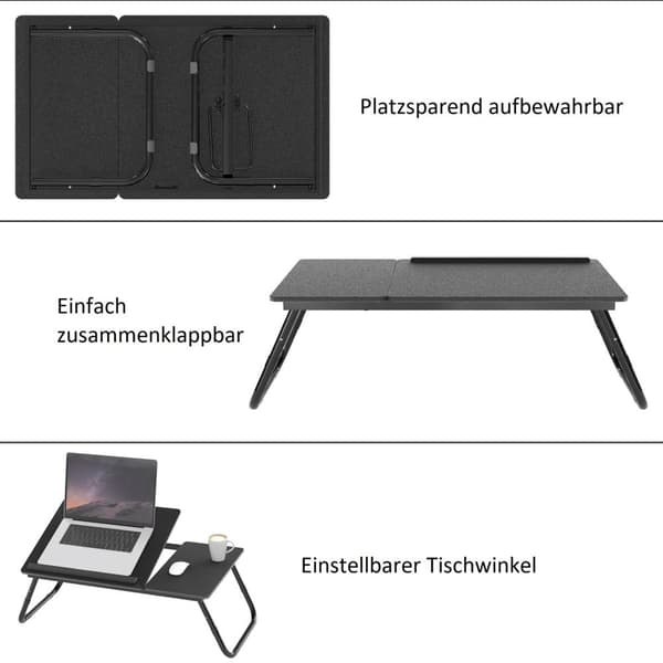 Utfällbart och höj- och sänkbart laptopbord i svart - läsbord för frukost och böcker för sängen vardagsrummet hemmakontoret kontoret och på resan