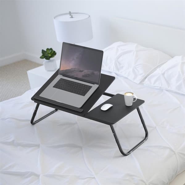 Utfällbart och höj- och sänkbart laptopbord i svart - läsbord för frukost och böcker för sängen vardagsrummet hemmakontoret kontoret och på resan