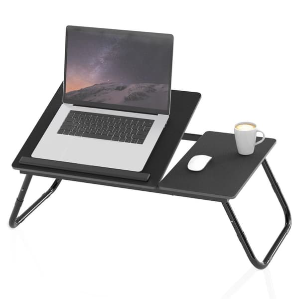 Utfällbart och höj- och sänkbart laptopbord i svart - läsbord för frukost och böcker för sängen vardagsrummet hemmakontoret kontoret och på resan
