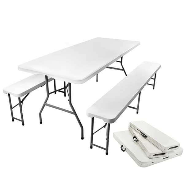 Hopfällbart Campingbord med Bänkar - Stol / Bord till Camping - 180 cm