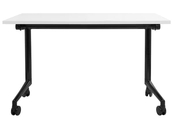 Työpöytä valkoinen MDF-levy musta teräs 120 x 60 x 75 cm siirrettävä pyörillä taitettava taittopöytä moderni tyyli