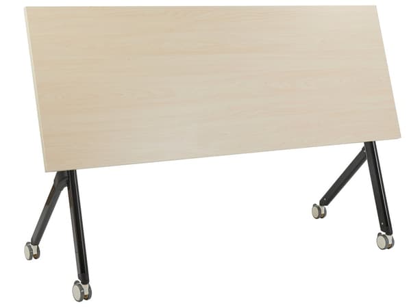 Työpöytä vaalea MDF-levy musta teräs 160 x 60 x 75 cm kokoontaitettava siirrettävä pyörillä taittopöytä moderni tyyli
