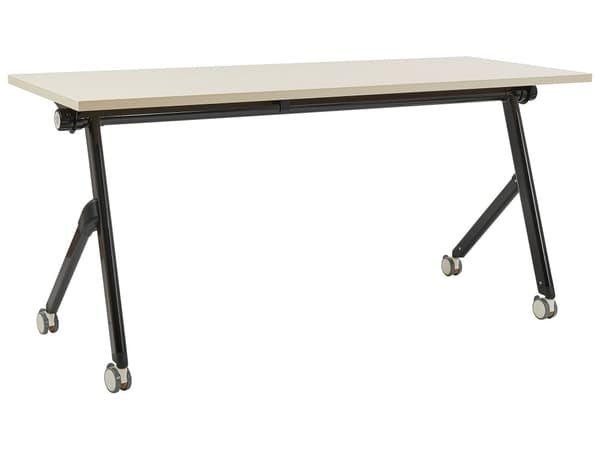 Työpöytä vaalea MDF-levy musta teräs 160 x 60 x 75 cm kokoontaitettava siirrettävä pyörillä taittopöytä moderni tyyli